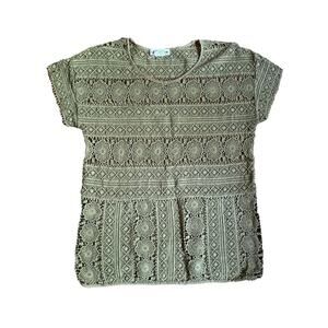 Anthropologie Lace Top Lili’s Closet XS Olive Color Short Sleeve